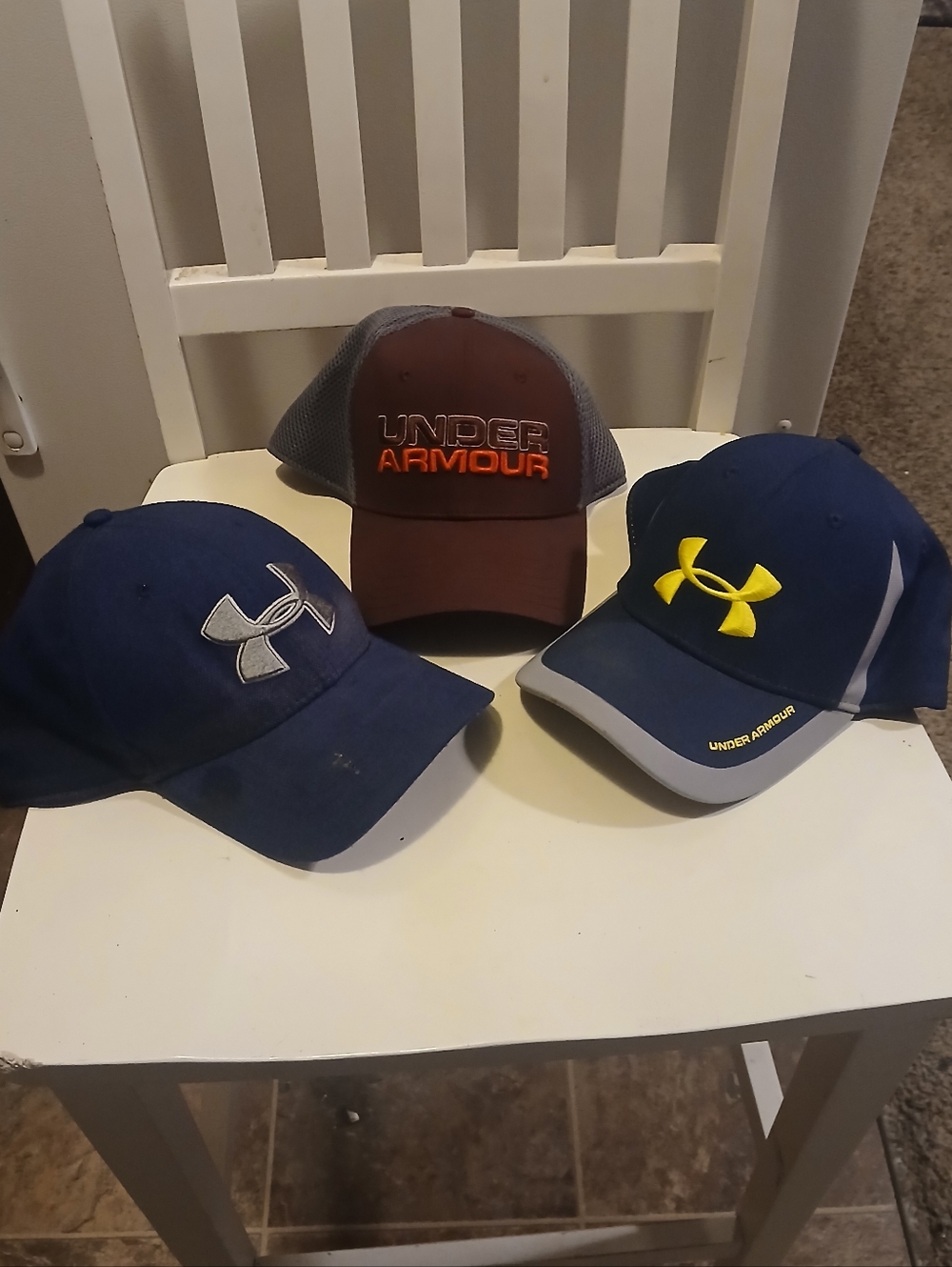 Bundle of 3 Under Armour Men’s Hats - Navy, Silver, & Maroon Trucker - Size L/XL